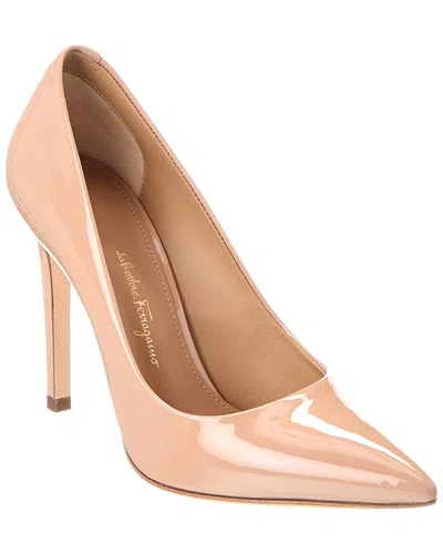 Ferragamo Ilary Pointed-toe Patent Pump In Neutral