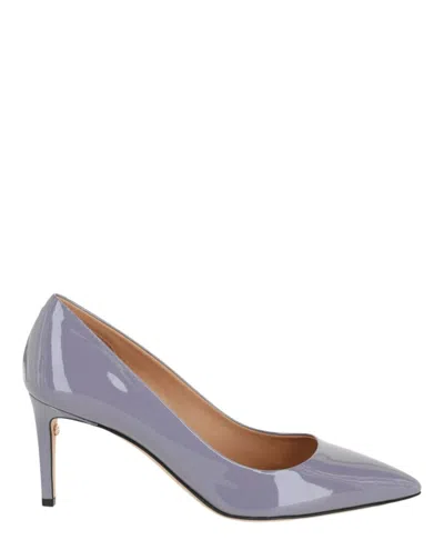 Ferragamo Ilary Pointed-toe Patent Pumps In Gray