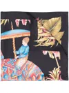 Ferragamo Graphic Elephant Print Silk Scarf In 黑色的