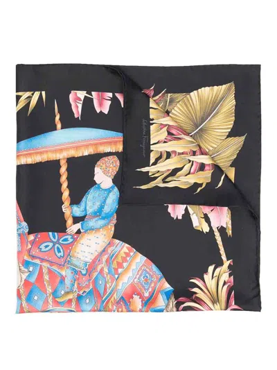 Ferragamo India Print Silk Scarf In Black
