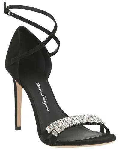 Ferragamo Ines Suede Stiletto Sandal In Black