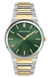 Ferragamo Infinity Sapphire Bracelet Watch In Silver/green Two Tone