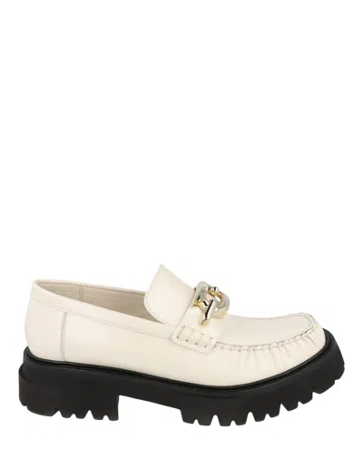 Ferragamo Ingrid Leather Loafers In White