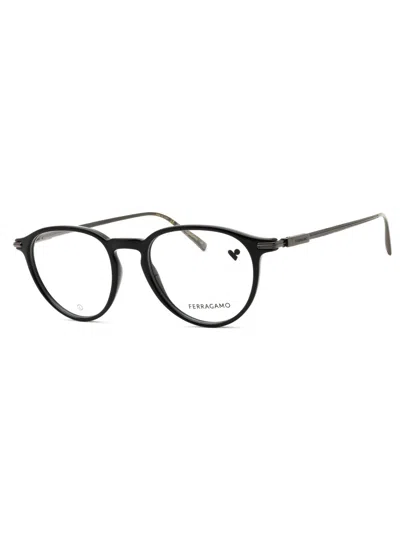 Ferragamo Injected Propionate Round Men's Eyeglasses Sf2976 In Black