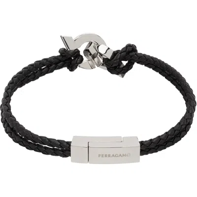 Ferragamo Intertwined Gancini Bracelet In Black
