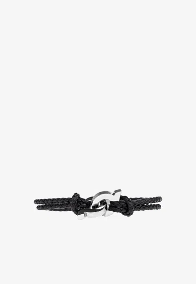 Ferragamo Intertwined Gancini Leather Bracelet In Black