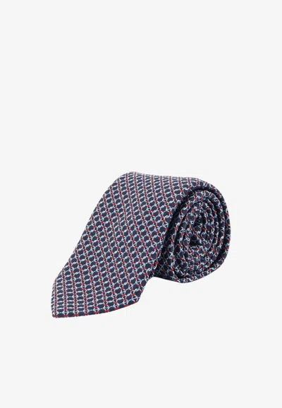 Ferragamo Interwoven Gancini Jacquard Silk-tie In Blue