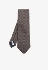 Ferragamo Interwoven Hearts Print Silk Tie In Brown