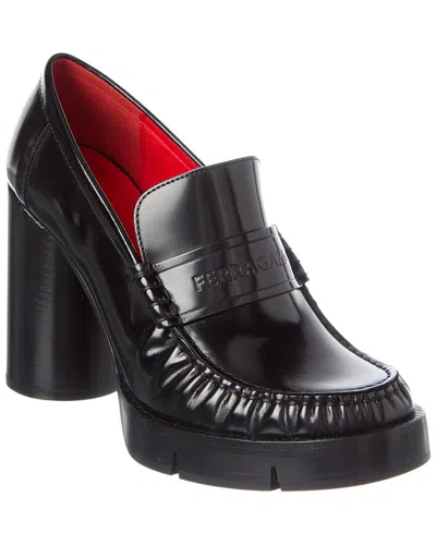 Ferragamo Irina Leather Platform Loafer In Black