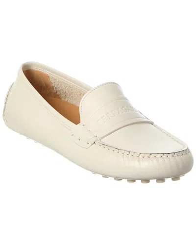 Ferragamo Iside Leather Loafer In White