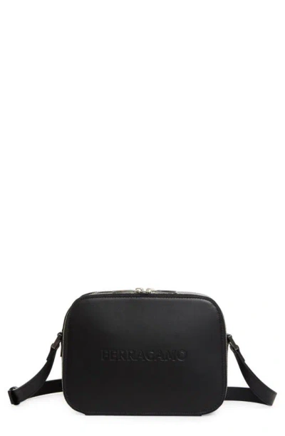 Ferragamo Logo-debossed Leather Shoulder Bag In Nero