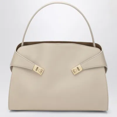 Ferragamo Ivory And Ochre Leather Hug Soft L Handbag In Neutral