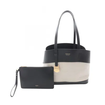 Pre-owned Ferragamo Ivory Canvas Leather Tote Bag () In Multi