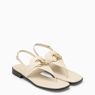 Ferragamo Ivory Gancini Ornament Thong Sandal In White
