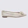 FERRAGAMO SALVATORE FERRAGAMO IVORY LEATHER AND MESH VARINA FLATS