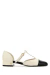 Ferragamo Linette Bicolor T-strap Ballerina Flats In Nero