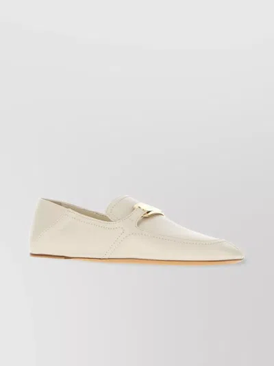 Ferragamo Ivory Leather Loafers With Gold-tone Hardware In Neutrals