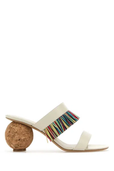 Ferragamo Ivory Leather Mules In White
