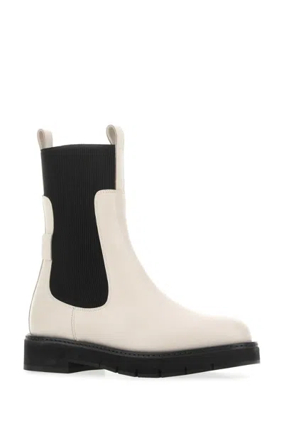 FERRAGAMO IVORY LEATHER ROOK ANKLE BOOTS