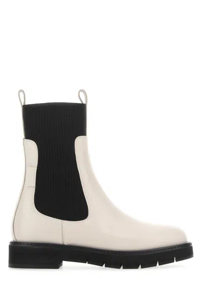 FERRAGAMO FERRAGAMO IVORY LEATHER ROOK ANKLE BOOTS