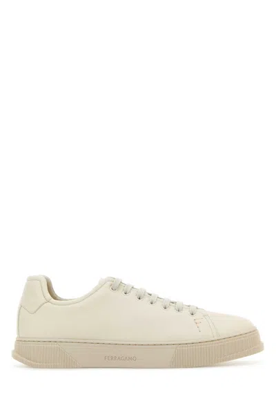 Ferragamo Ivory Leather Sneakers In Mascarpone