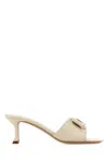 Ferragamo Mules Mid Heel Bow Detailing In Mascarpone