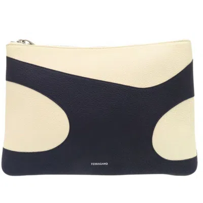 Pre-owned Ferragamo Ivory Navy Leather Clutch Bag ()