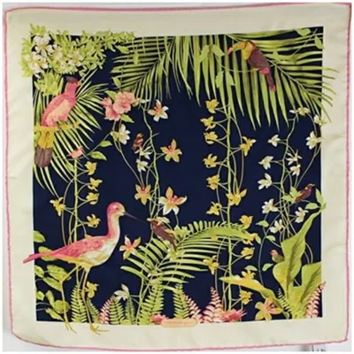 Pre-owned Ferragamo Ivory Navy Silk Scarf () In Multi