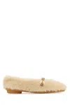 Ferragamo Ivory Shearling Noella Ballerinas In Neutral