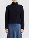 Ferragamo Wool Blend Sweater Button Shoulder Mock Neck In Black