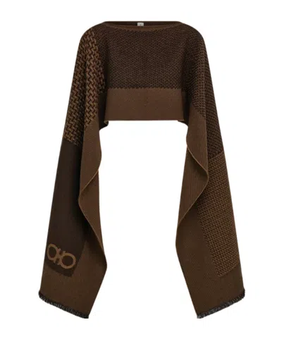 Ferragamo Jacquard Cape In Brown