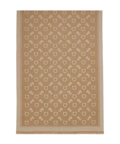 Ferragamo Jacquard Feline Motif Stole In Brown
