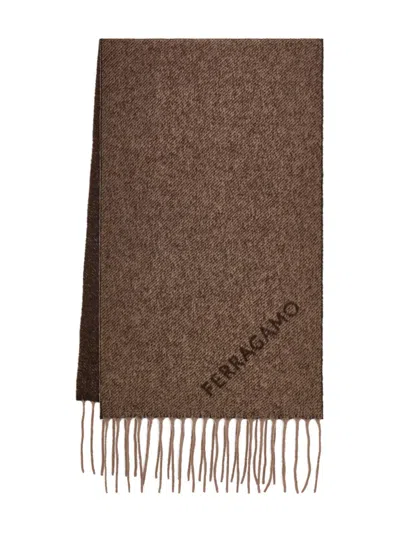 Ferragamo Jacquard Fringed Scarf In Brown