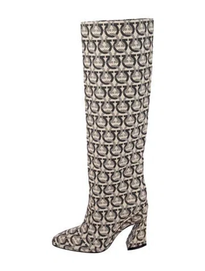 Pre-owned Ferragamo Jacquard Graphic Print Boots In Neutrals