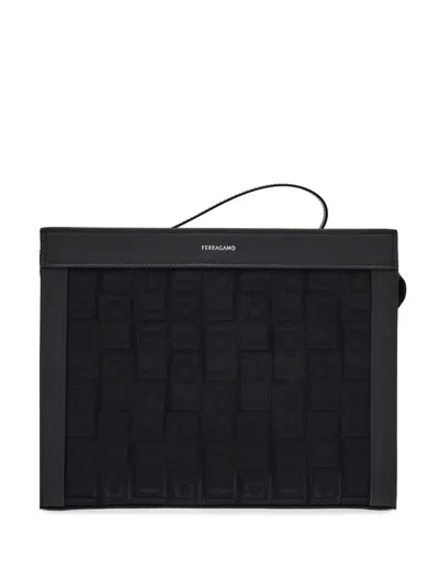 Ferragamo Jacquard Leather-trim Pouch In Schwarz