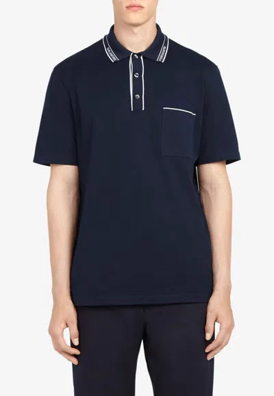 Ferragamo Jacquard Logo Short-sleeved Polo T-shirt In Navy