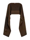 Ferragamo Jacquard Patchwork Cape In Brown