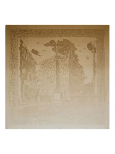 Ferragamo Silk Jacquard Scarf With Palazzo Motif In Neutral
