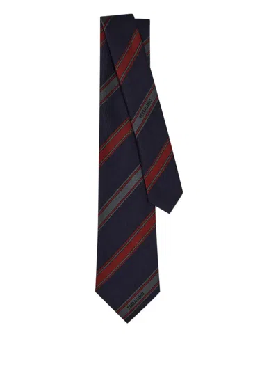 Ferragamo Jacquard Striped-pattern Tie In Blue