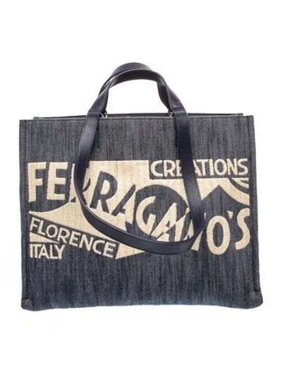 Pre-owned Ferragamo Jacquard Tote In Blue
