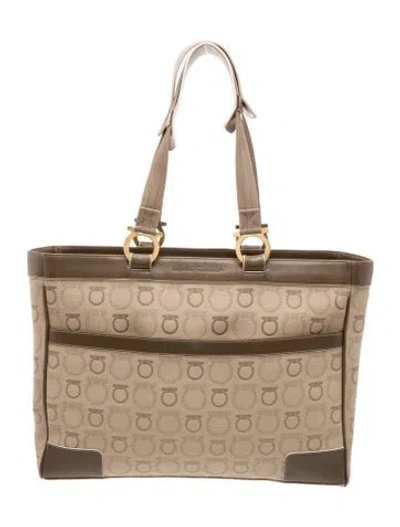Pre-owned Ferragamo Jacquard Tote In Neutral