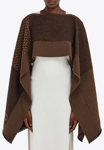 Ferragamo Jacquard Wool Cape In Brown