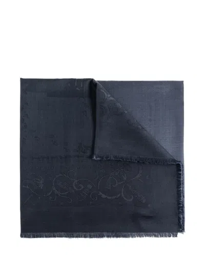 Ferragamo Jacquard-patterned Frayed Scarf In Blue