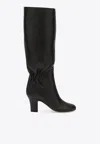 Ferragamo Jannette 70 Ruched Leather Knee-high Boots In Brown