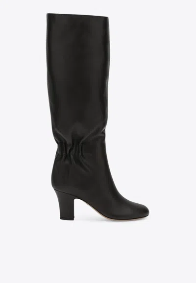 Ferragamo Jannette 70 Ruched Leather Knee-high Boots In Brown