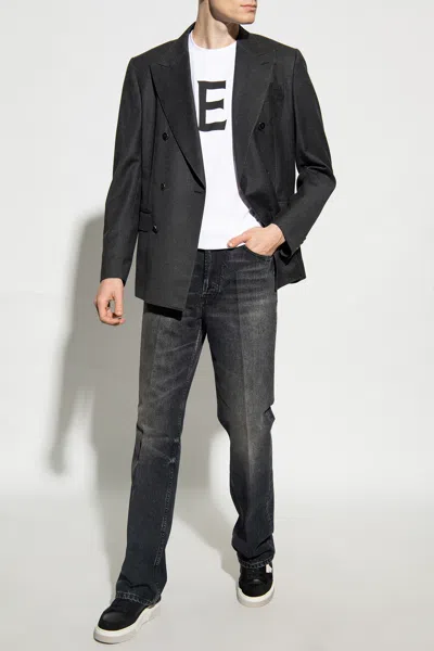 Ferragamo Stonewashed Denim Straight-leg Jeans In Black