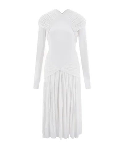 Ferragamo Jersey Dress With Ruched Detail In White