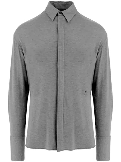 Ferragamo Jersey Long-sleeve Shirt In Grey
