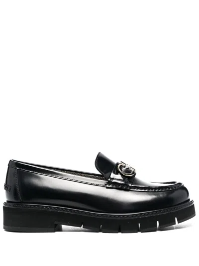 FERRAGAMO FERRAGAMO JET BLACK LEATHER SLIP-ON SHOES
