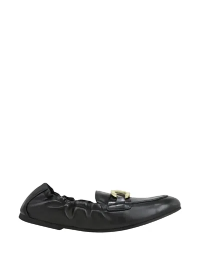 Ferragamo Patent Leather Ballet Flats With Front Morset In Black